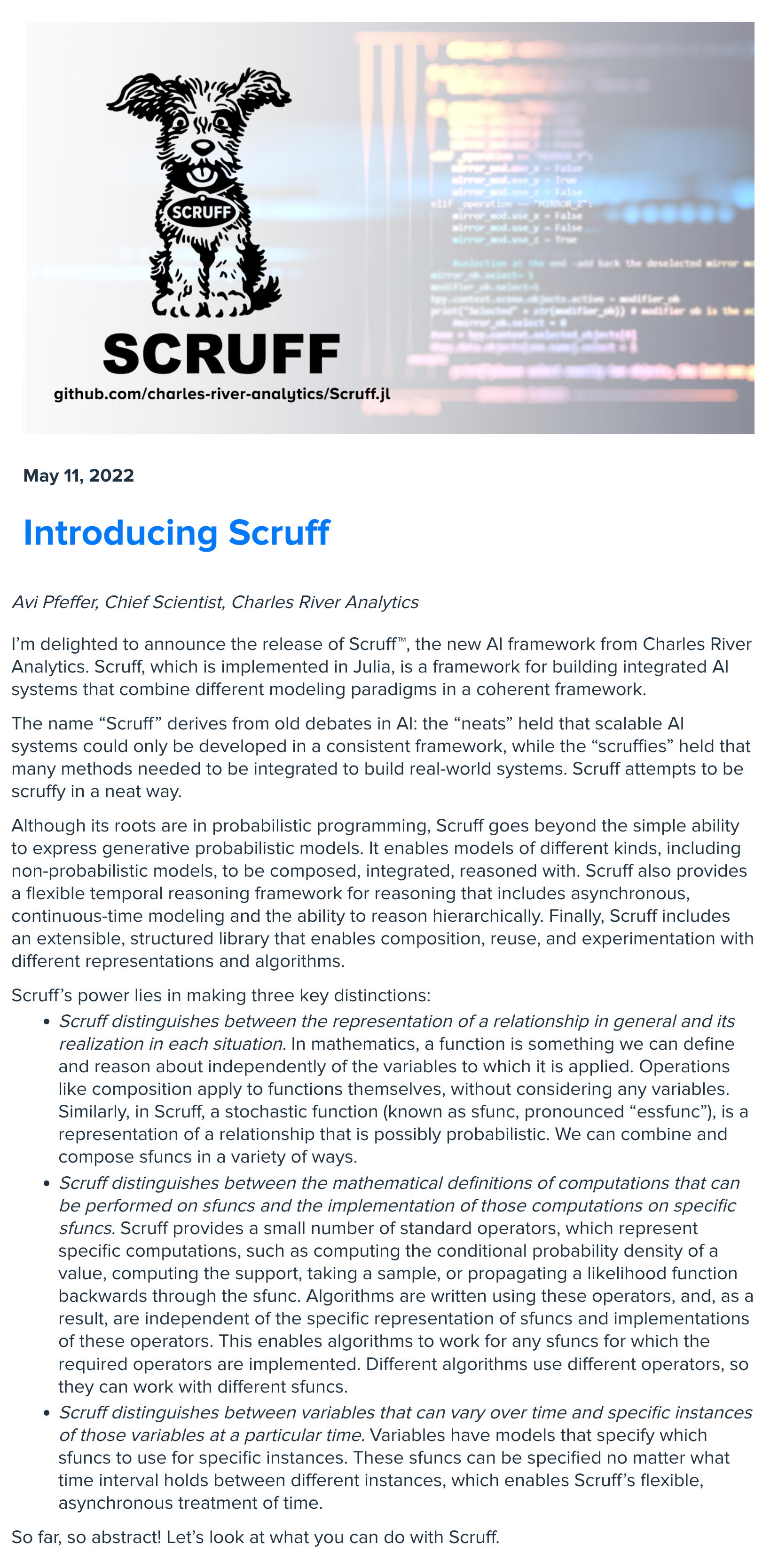 Screenshot of blog post; original athttps://cra.com/introducing-scruff/